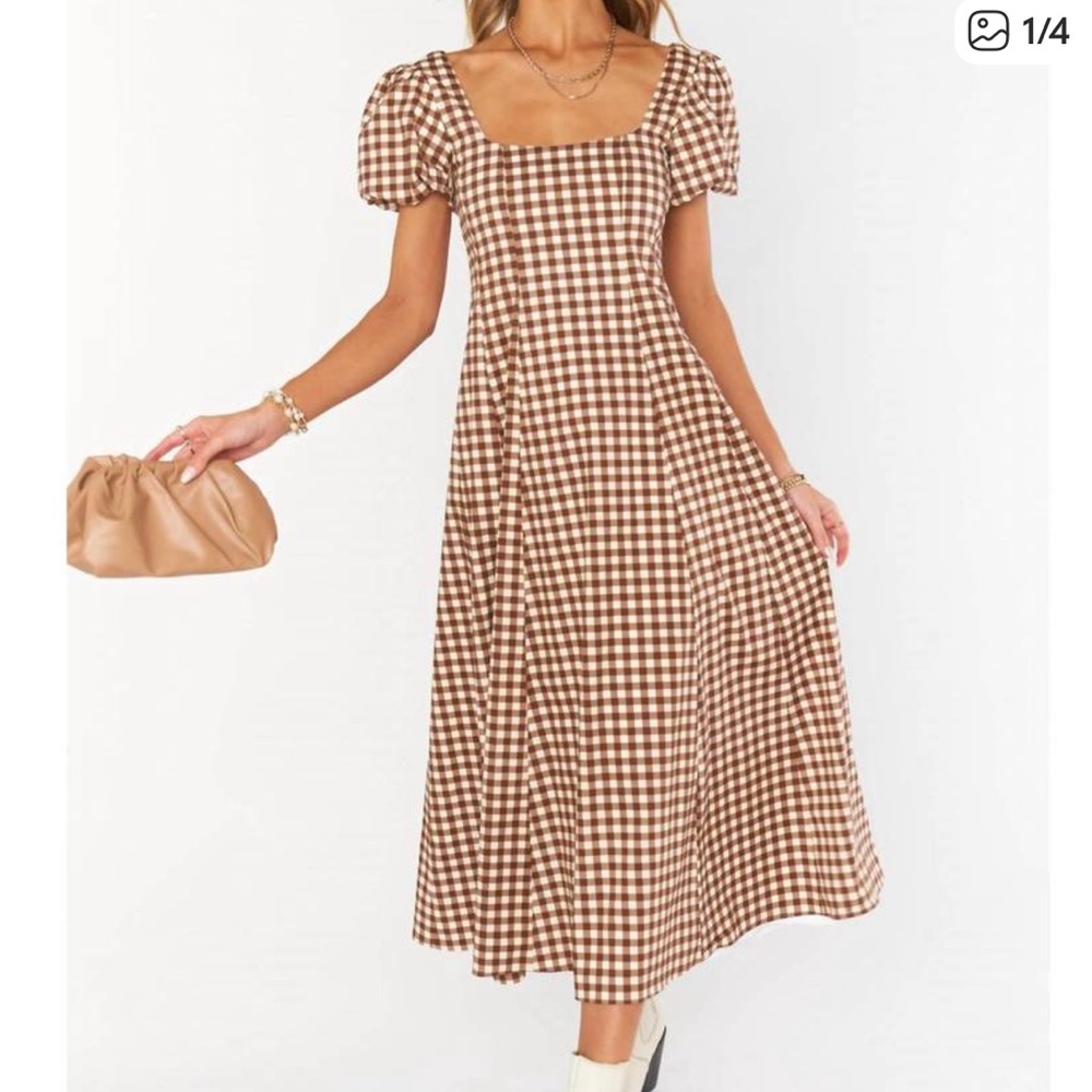 Show Me Your MuMu Brown & Cream Gingham Midi Dress - Picture 1 of 10